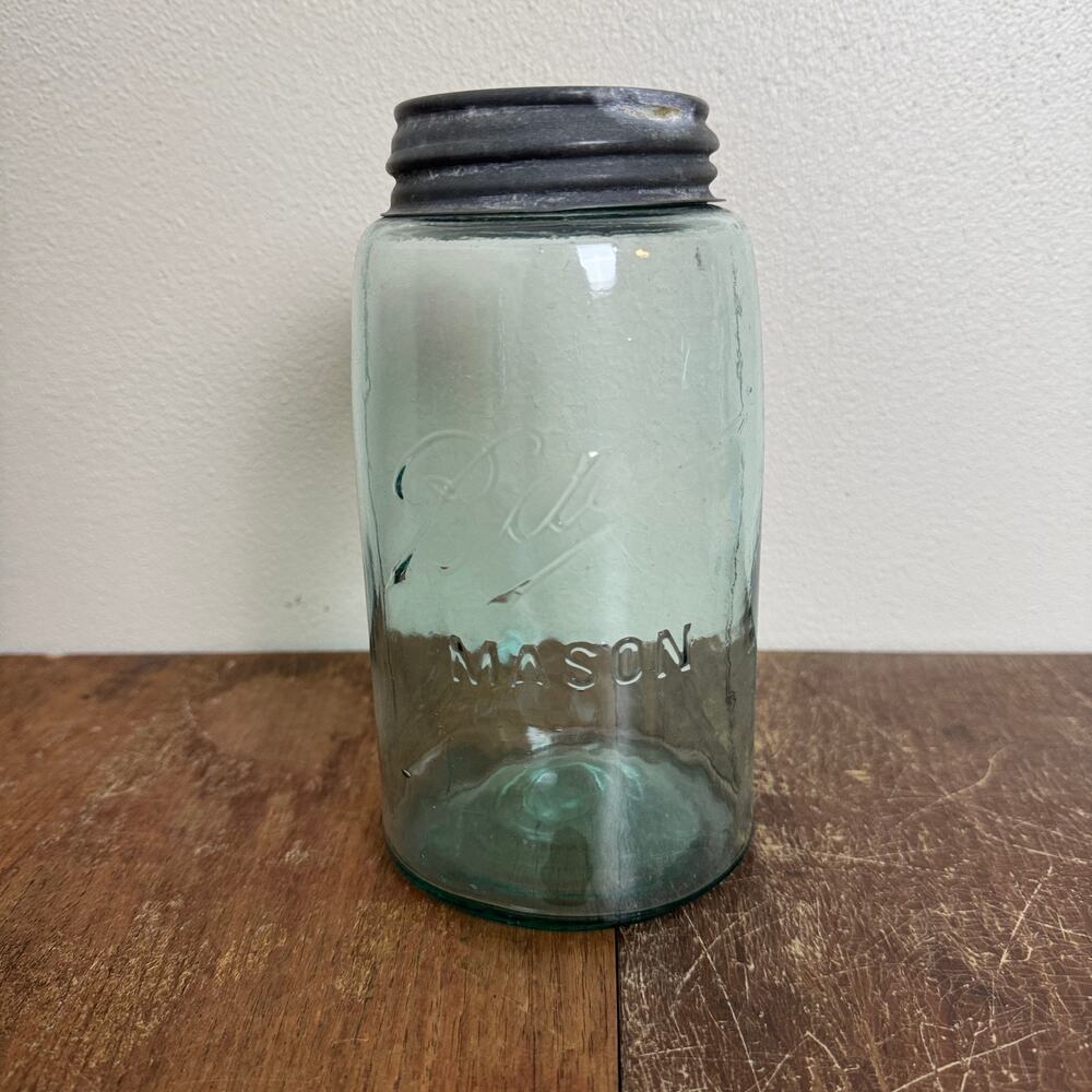 Antique 1900-1910 Ball Mason No‎ Shoulder Lazy L Jar Original Zinc Lid & insert